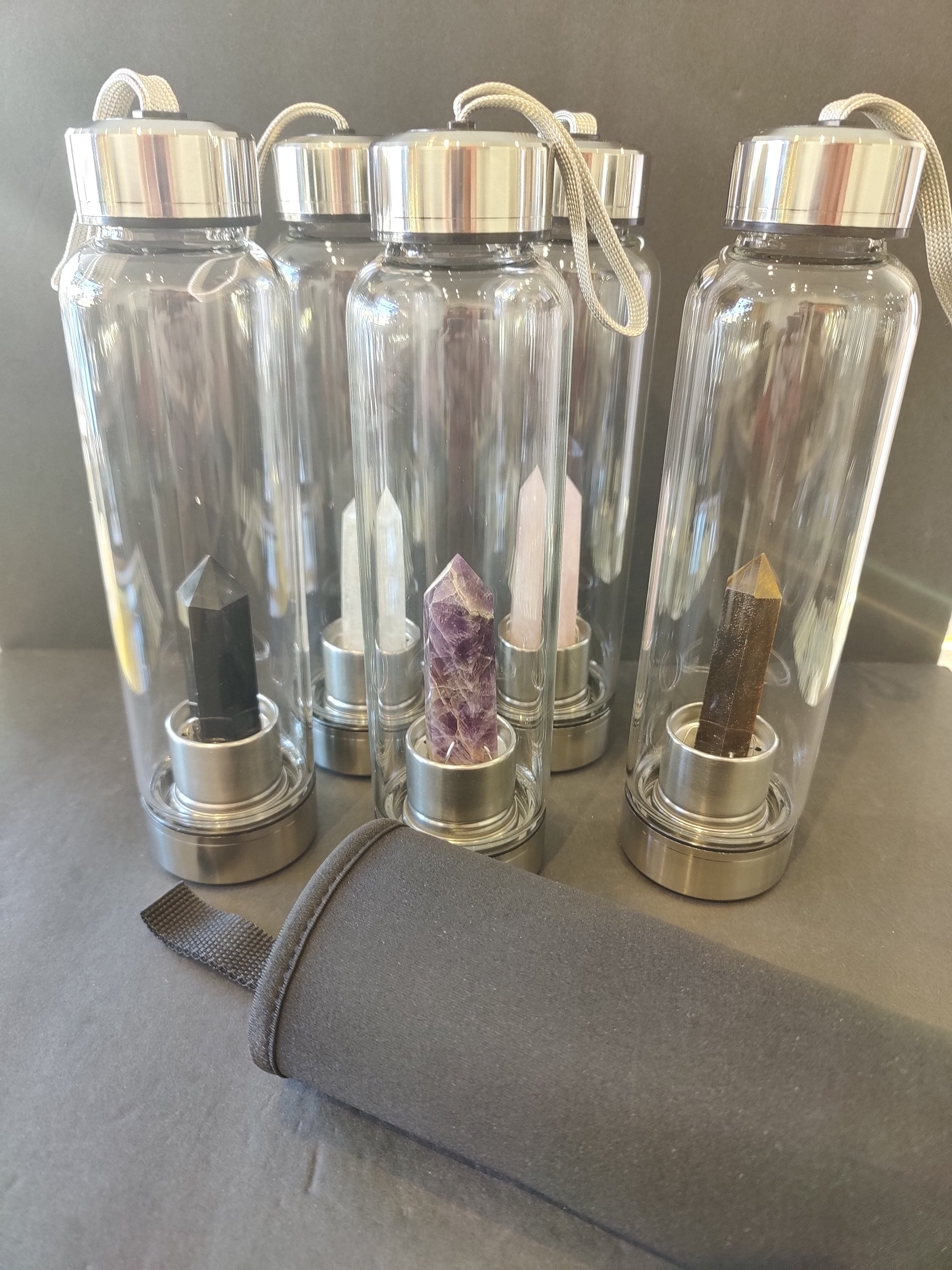 Crystal Infused Stainless Steel & Glass 16oz Water Bottle with Insulation Sleeve